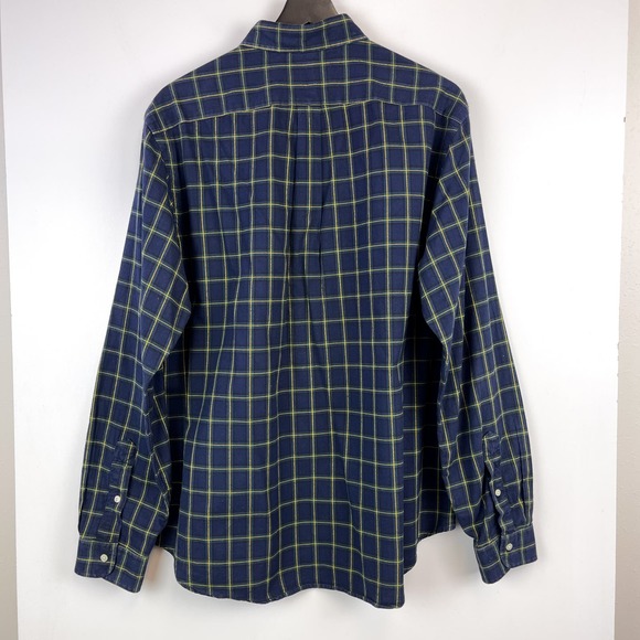 Ralph Lauren (XL) Mens Cotton Button Down Shirt Navy Blue Yellow Checks - Picture 8 of 11